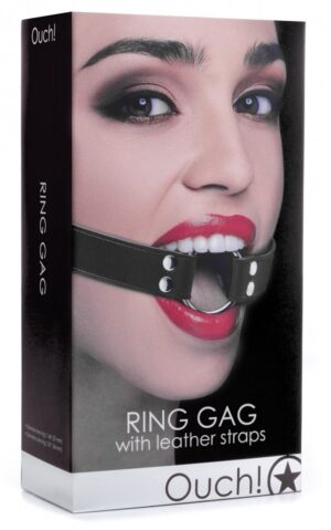 Bâillon Anneau en Cuir Noir - BDSM